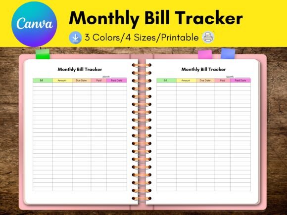 Download Monthly Bill Tracker,Bill Planner Canva - Bill tracker Collection