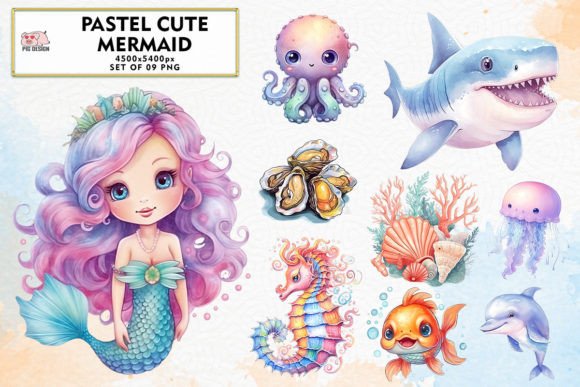 Download Pastel Cute Mermaid Watercolor Clipart - Mermaid Collection