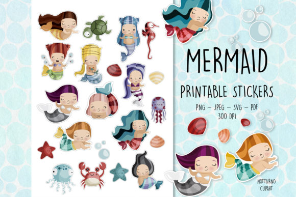 Download Mermaid Printable Stickers | Set of 21 - Mermaid Collection