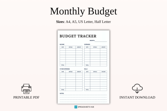 Download Printable Monthly Budget Tracker PDF - Premium Bundle
