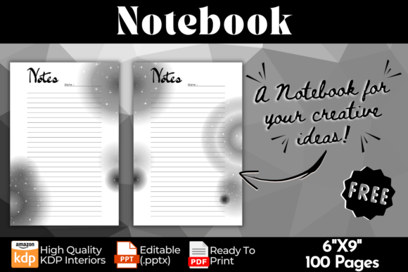 Download Free B&amp;W 100 Page Lined Notebook | KDP - Kdp Collection