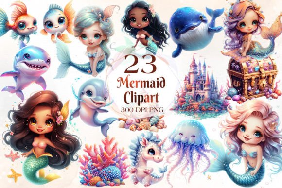 Download Cute Mermaid Sublimation Clipart Bundle - Mermaid Collection