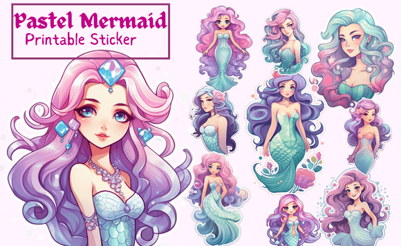 Download Pastel Mermaid Printable Sticker - Mermaid Collection