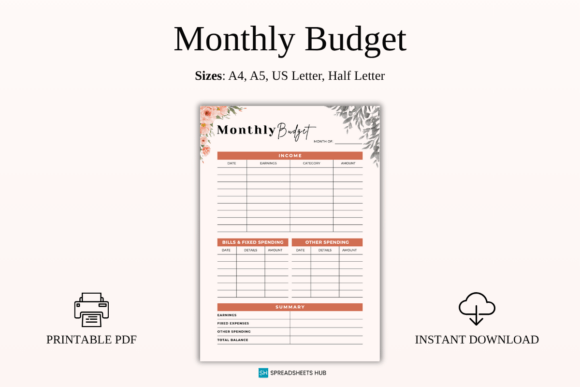 Download Aesthetic Floral Monthly Budget PDF - Budget pdf Collection