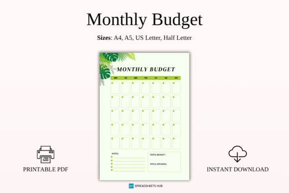 Download Tropical Monthly Budget Calendar PDF - Premium Bundle